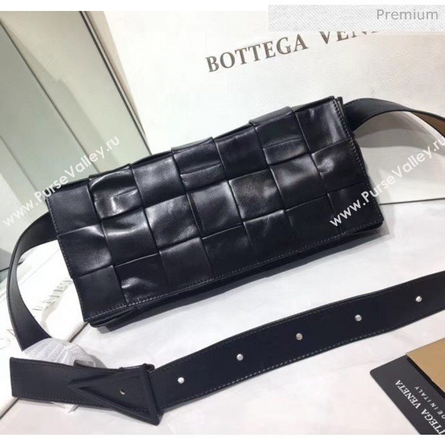 Bottega Veneta Intrecciato Calf Leather Crossbody Bag With signature Triangular Buckle Black 2020 (MS-20060439)