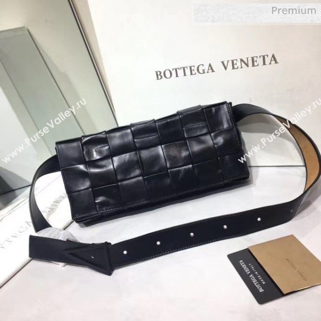 Bottega Veneta Intrecciato Calf Leather Crossbody Bag With signature Triangular Buckle Black 2020 (MS-20060439)