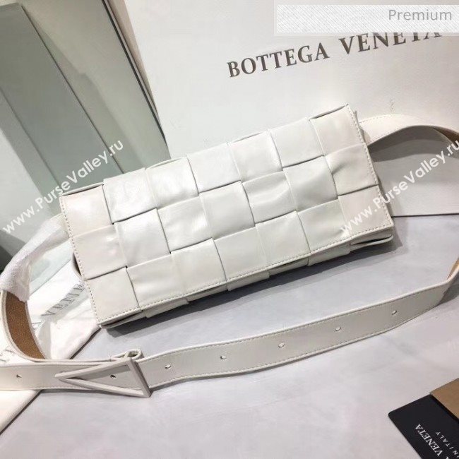 Bottega Veneta Intrecciato Calf Leather Crossbody Bag With signature Triangular Buckle White 2020 (MS-20060440)