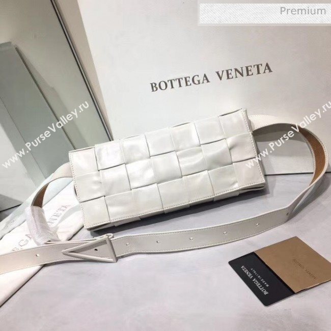 Bottega Veneta Intrecciato Calf Leather Crossbody Bag With signature Triangular Buckle White 2020 (MS-20060440)