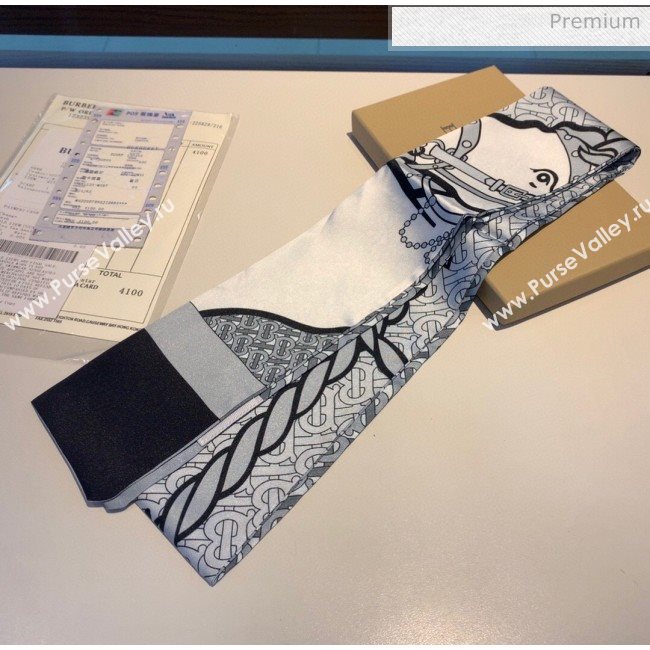 Burberry Horse Silk Twilly Bandeau 8x160cm B60642 Grey 2020 (V-20060642)