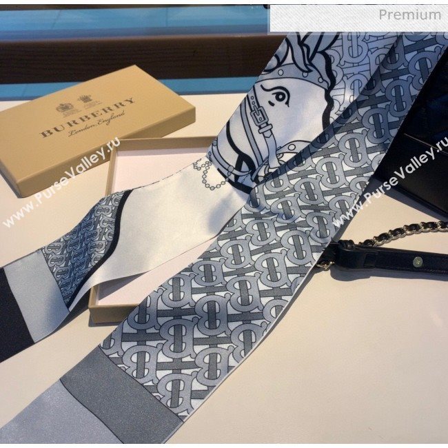 Burberry Horse Silk Twilly Bandeau 8x160cm B60642 Grey 2020 (V-20060642)