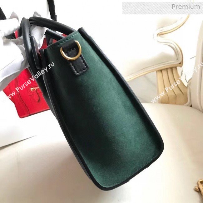 Celine Nano Luggage Handbag In Smooth/Grainy Calfskin Beige/Black/Deep Green 2020 (XLD-20060803)