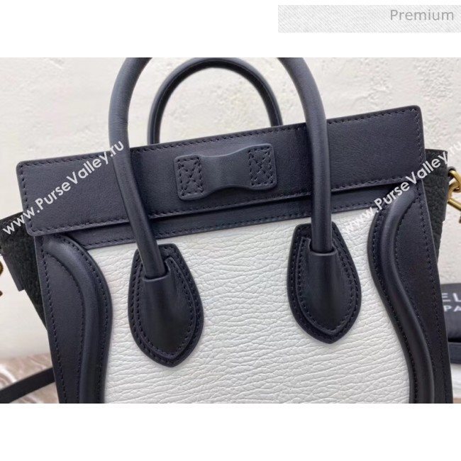 Celine Nano Luggage Handbag In Smooth/Grainy Calfskin White/Black 2020 (XLD-20060807)