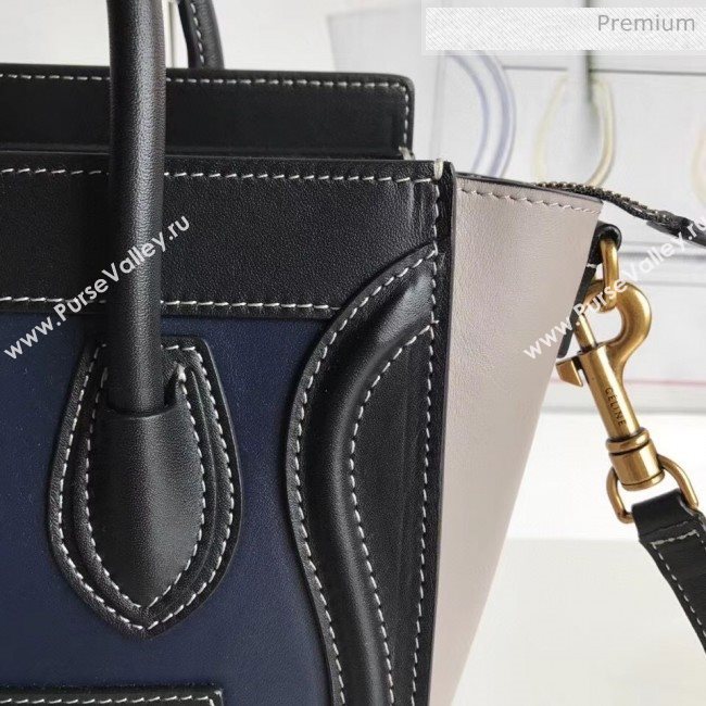 Celine Nano Luggage Handbag In Smooth Calfskin Blue/Black/Grey 2020 (XLD-20060819)