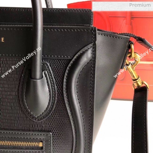 Celine Nano Luggage Handbag In Smooth/Lizard Pattern Calfskin Black 2020 (XLD-20060823)