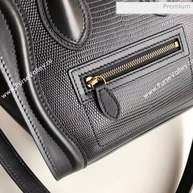 Celine Nano Luggage Handbag In Smooth/Lizard Pattern Calfskin Black 2020 (XLD-20060823)