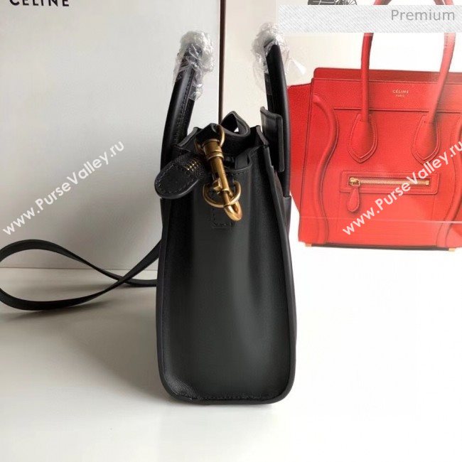 Celine Nano Luggage Handbag In Smooth/Lizard Pattern Calfskin Black 2020 (XLD-20060823)