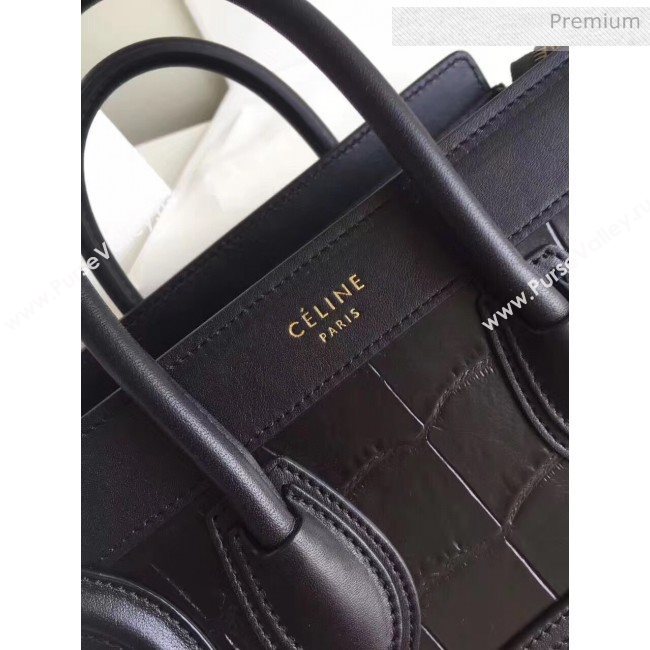 Celine Nano Luggage Handbag In Smooth/Crocodile Pattern Calfskin Black 2020 (XLD-20060824)