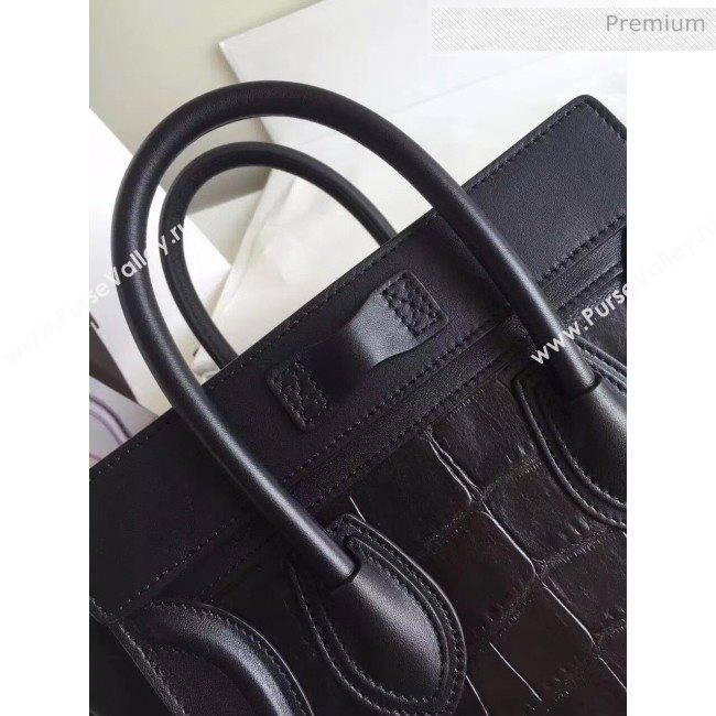 Celine Nano Luggage Handbag In Smooth/Crocodile Pattern Calfskin Black 2020 (XLD-20060824)