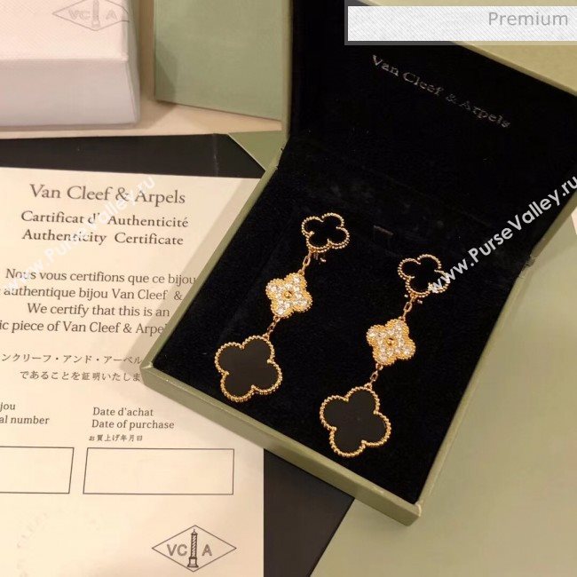 Van Cleef Arpels Three Clovers Earrings With Crystal 2061215 Black 2020 (MLD-20061215)