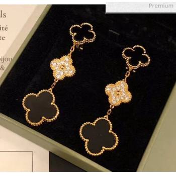 Van Cleef Arpels Three Clovers Earrings With Crystal 2061215 Black 2020 (MLD-20061215)