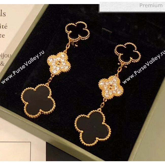 Van Cleef Arpels Three Clovers Earrings With Crystal 2061215 Black 2020 (MLD-20061215)
