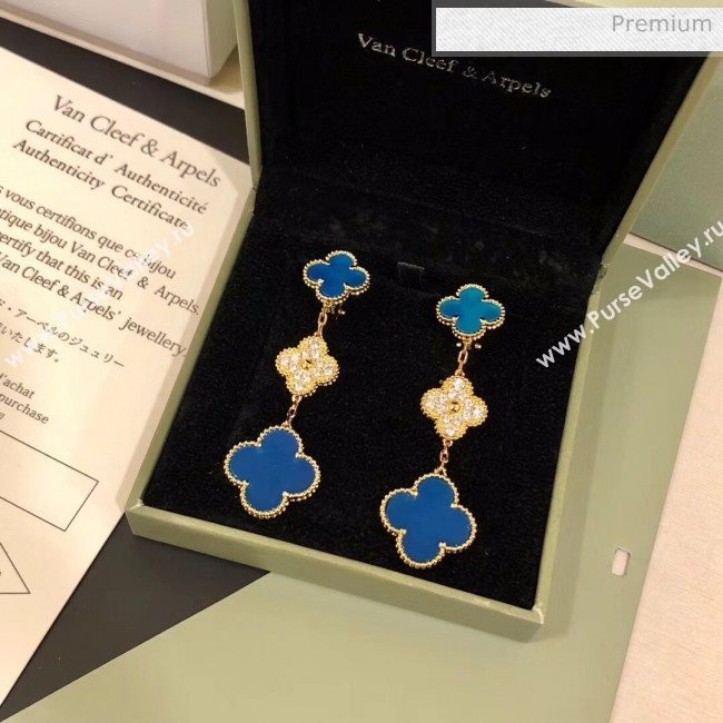 Van Cleef Arpels Three Clovers Earrings With Crystal 2061216 Blue 2020 (MLD-20061216)