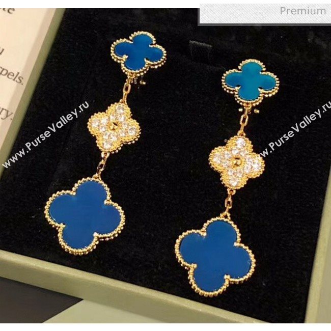 Van Cleef Arpels Three Clovers Earrings With Crystal 2061216 Blue 2020 (MLD-20061216)