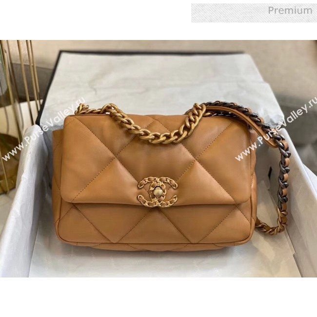 Chanel Lambskin Small Chanel 19 Flap Bag AS1160 Dark Beige 2020 Top Quality (SMJD-20061246)