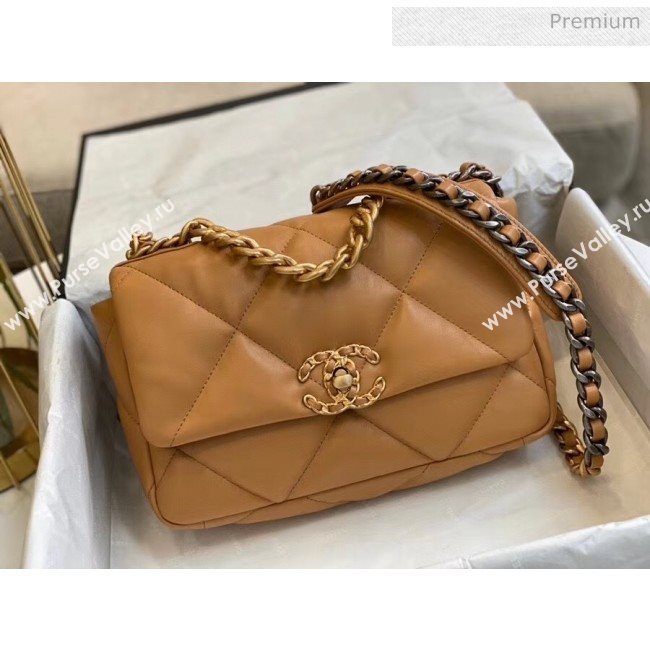 Chanel Lambskin Small Chanel 19 Flap Bag AS1160 Dark Beige 2020 Top Quality (SMJD-20061246)