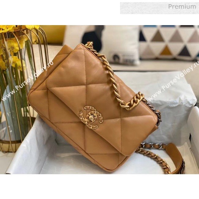 Chanel Lambskin Small Chanel 19 Flap Bag AS1160 Dark Beige 2020 Top Quality (SMJD-20061246)