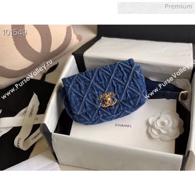 Chanel 19 Quilted Denim Waist/Belt Bag AS1163 Blue 2019 (XING-20061709)