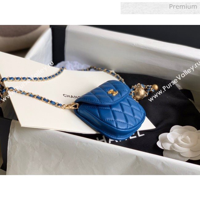 Chanel Quilted Lambskin Mini Flap Waist Bag with Metal Ball AP1461 Blue 2020 (KN-20061711)