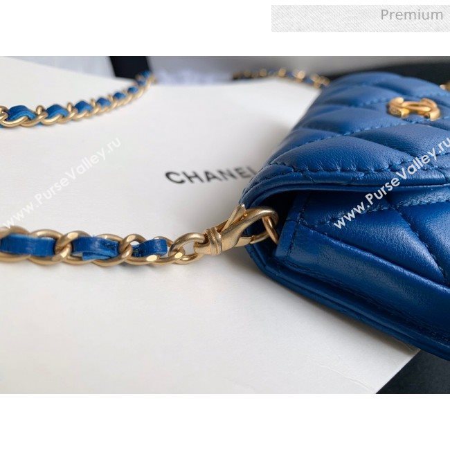 Chanel Quilted Lambskin Mini Flap Waist Bag with Metal Ball AP1461 Blue 2020 (KN-20061711)