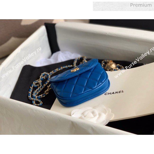 Chanel Quilted Lambskin Mini Flap Waist Bag with Metal Ball AP1461 Blue 2020 (KN-20061711)