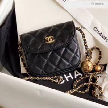 Chanel Quilted Lambskin Mini Flap Waist Bag with Metal Ball AP1461 Black 2020 (KN-20061710)