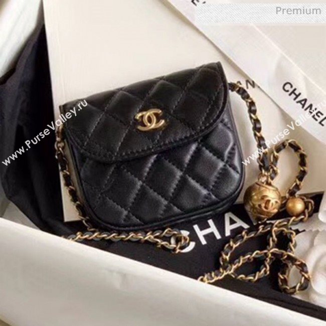 Chanel Quilted Lambskin Mini Flap Waist Bag with Metal Ball AP1461 Black 2020 (KN-20061710)