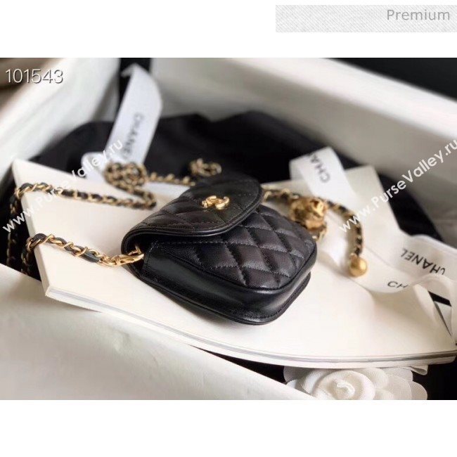 Chanel Quilted Lambskin Mini Flap Waist Bag with Metal Ball AP1461 Black 2020 (KN-20061710)