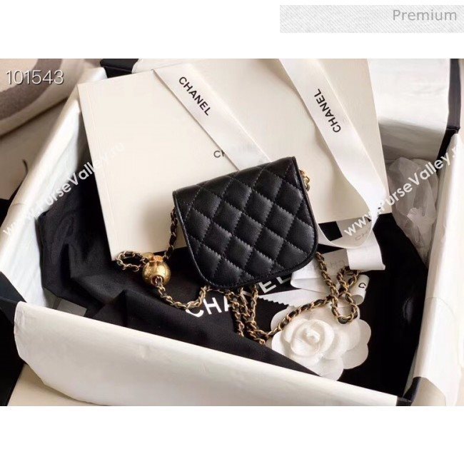 Chanel Quilted Lambskin Mini Flap Waist Bag with Metal Ball AP1461 Black 2020 (KN-20061710)