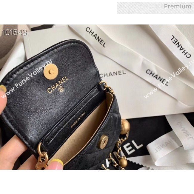 Chanel Quilted Lambskin Mini Flap Waist Bag with Metal Ball AP1461 Black 2020 (KN-20061710)