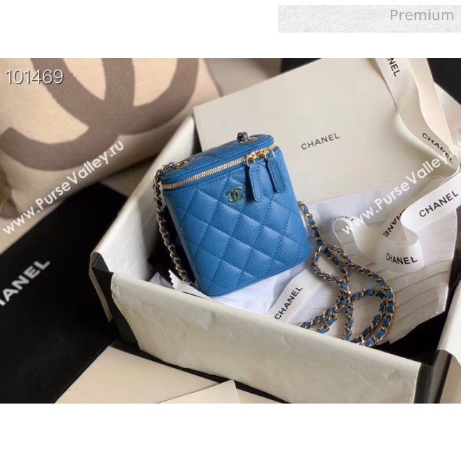 Chanel Quilted Calfskin Mini Vanity Case with Classic Chain AP1466 Blue 2020 (KN-20061722)