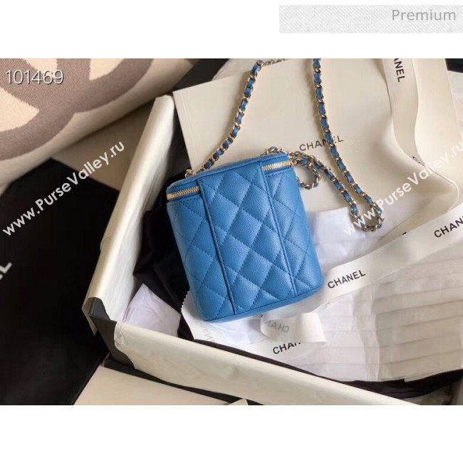 Chanel Quilted Calfskin Mini Vanity Case with Classic Chain AP1466 Blue 2020 (KN-20061722)