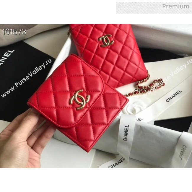 Chanel Quilted Lambskin Phone Holder Clutch with Chain and Coin Purse AP1191 Red 2020 (KN-20061723)