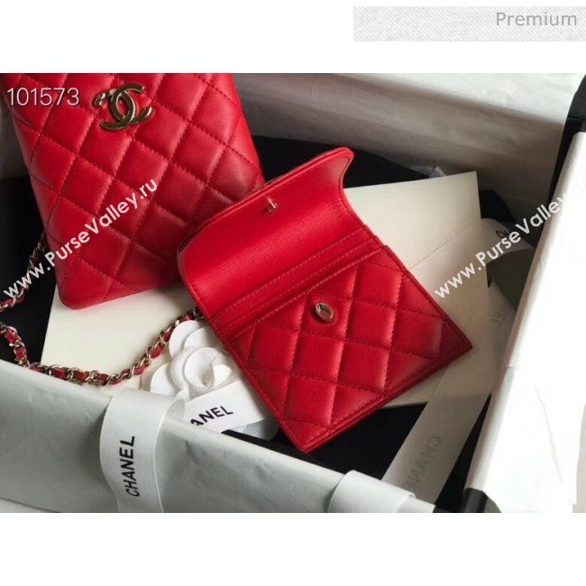 Chanel Quilted Lambskin Phone Holder Clutch with Chain and Coin Purse AP1191 Red 2020 (KN-20061723)