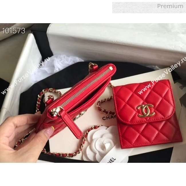 Chanel Quilted Lambskin Phone Holder Clutch with Chain and Coin Purse AP1191 Red 2020 (KN-20061723)