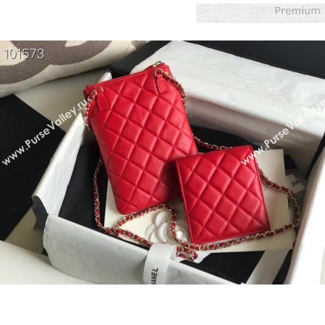 Chanel Quilted Lambskin Phone Holder Clutch with Chain and Coin Purse AP1191 Red 2020 (KN-20061723)