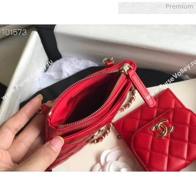 Chanel Quilted Lambskin Phone Holder Clutch with Chain and Coin Purse AP1191 Red 2020 (KN-20061723)