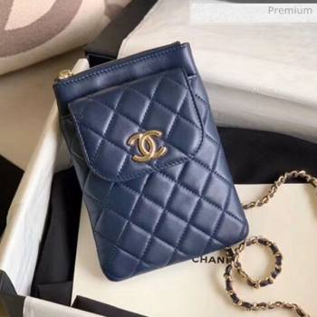 Chanel Quilted Lambskin Phone Holder Clutch with Chain and Coin Purse AP1191 Navy Blue 2020 (KN-20061725)