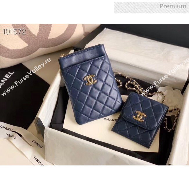 Chanel Quilted Lambskin Phone Holder Clutch with Chain and Coin Purse AP1191 Navy Blue 2020 (KN-20061725)