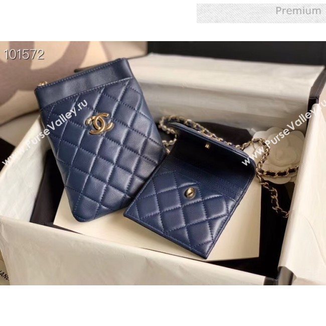 Chanel Quilted Lambskin Phone Holder Clutch with Chain and Coin Purse AP1191 Navy Blue 2020 (KN-20061725)