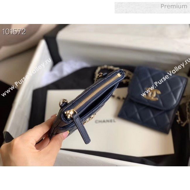 Chanel Quilted Lambskin Phone Holder Clutch with Chain and Coin Purse AP1191 Navy Blue 2020 (KN-20061725)