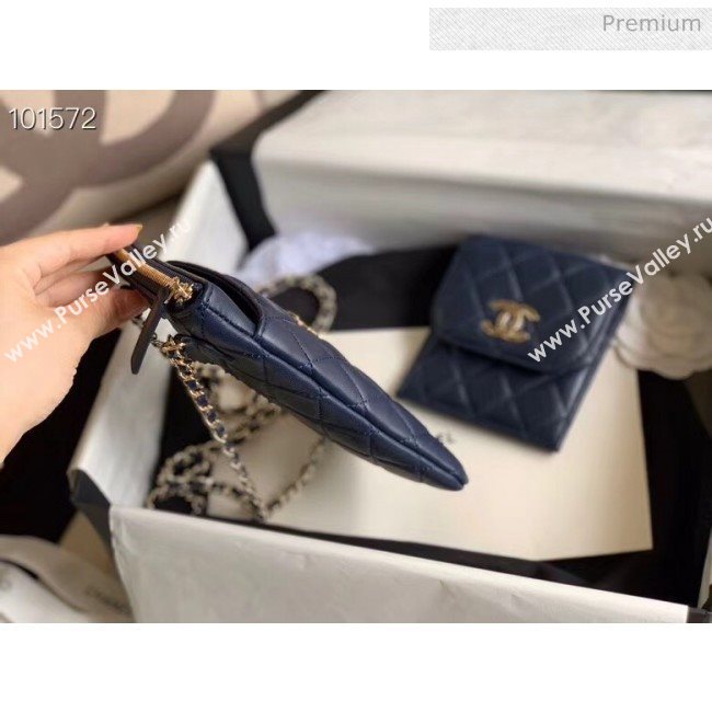 Chanel Quilted Lambskin Phone Holder Clutch with Chain and Coin Purse AP1191 Navy Blue 2020 (KN-20061725)