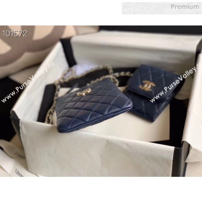 Chanel Quilted Lambskin Phone Holder Clutch with Chain and Coin Purse AP1191 Navy Blue 2020 (KN-20061725)