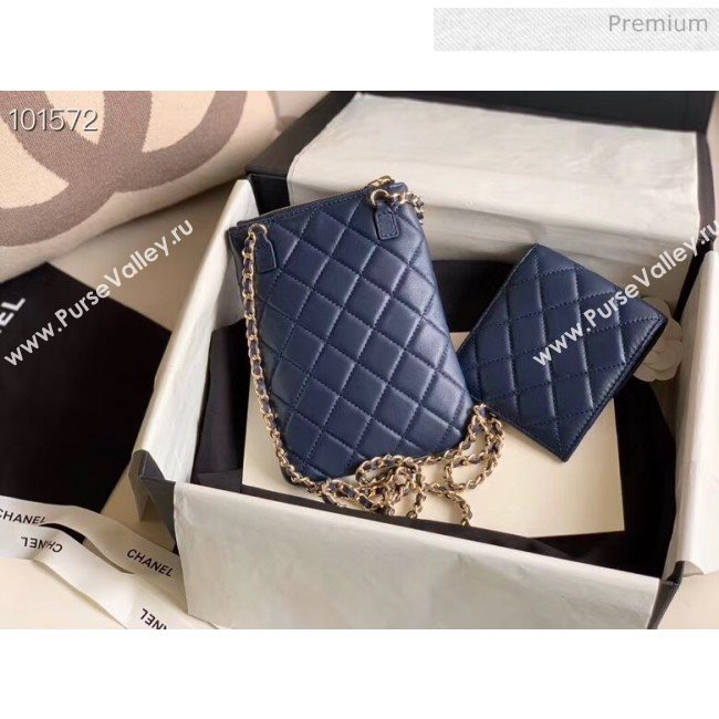 Chanel Quilted Lambskin Phone Holder Clutch with Chain and Coin Purse AP1191 Navy Blue 2020 (KN-20061725)