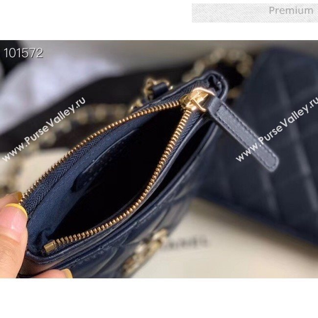 Chanel Quilted Lambskin Phone Holder Clutch with Chain and Coin Purse AP1191 Navy Blue 2020 (KN-20061725)