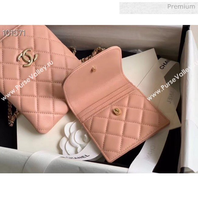 Chanel Quilted Lambskin Phone Holder Clutch with Chain and Coin Purse AP1191 Nude Pink 2020 (KN-20061726)