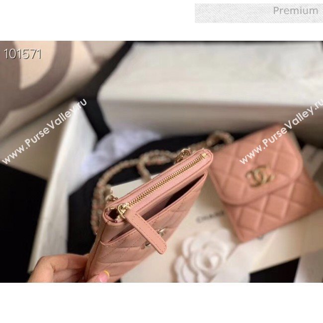 Chanel Quilted Lambskin Phone Holder Clutch with Chain and Coin Purse AP1191 Nude Pink 2020 (KN-20061726)