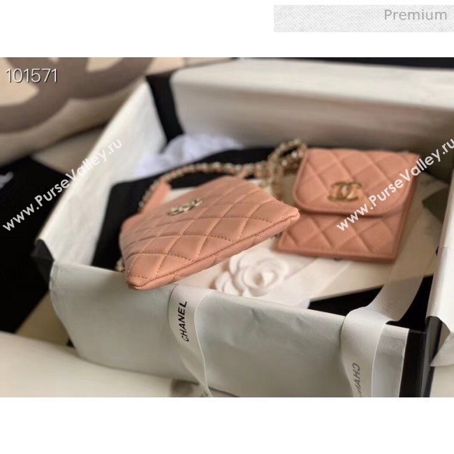 Chanel Quilted Lambskin Phone Holder Clutch with Chain and Coin Purse AP1191 Nude Pink 2020 (KN-20061726)