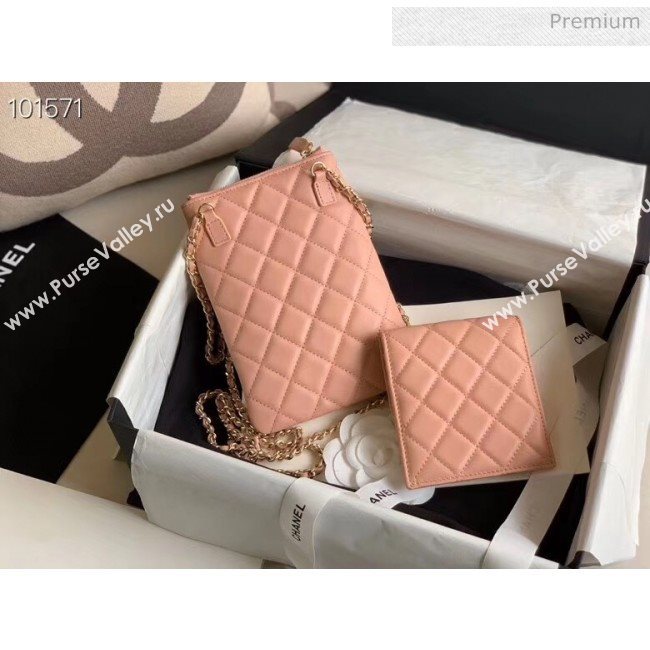 Chanel Quilted Lambskin Phone Holder Clutch with Chain and Coin Purse AP1191 Nude Pink 2020 (KN-20061726)